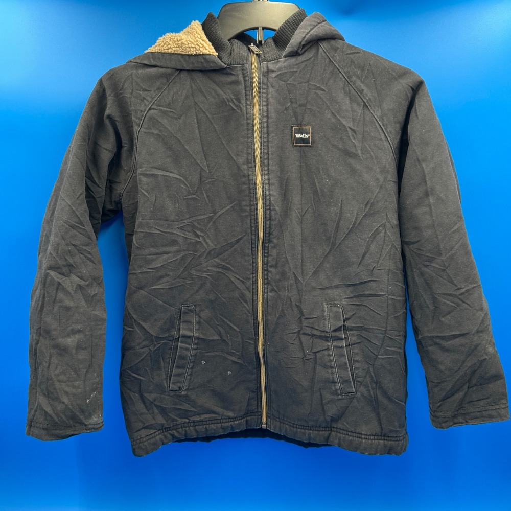 Walls Tough Wear Kids Black‎ Hooded Sherpa Lined Canvas Jacket Size XL